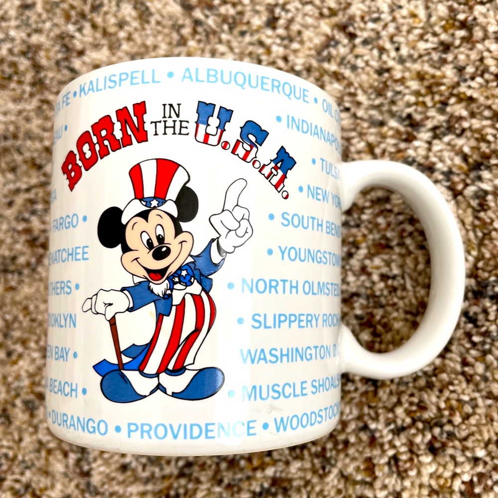 Vintage Walt Disney Mugs Applause 1986 Mickey Mous Born In The U.S.A. Coffee Mug